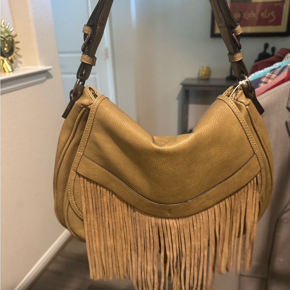 Fringed Tan Leather Shoulder Bag